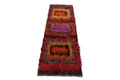 Hand Knotted Vintage Turkish Tulu Runner in Red, Orange Shag Pile by Rug & Kilim