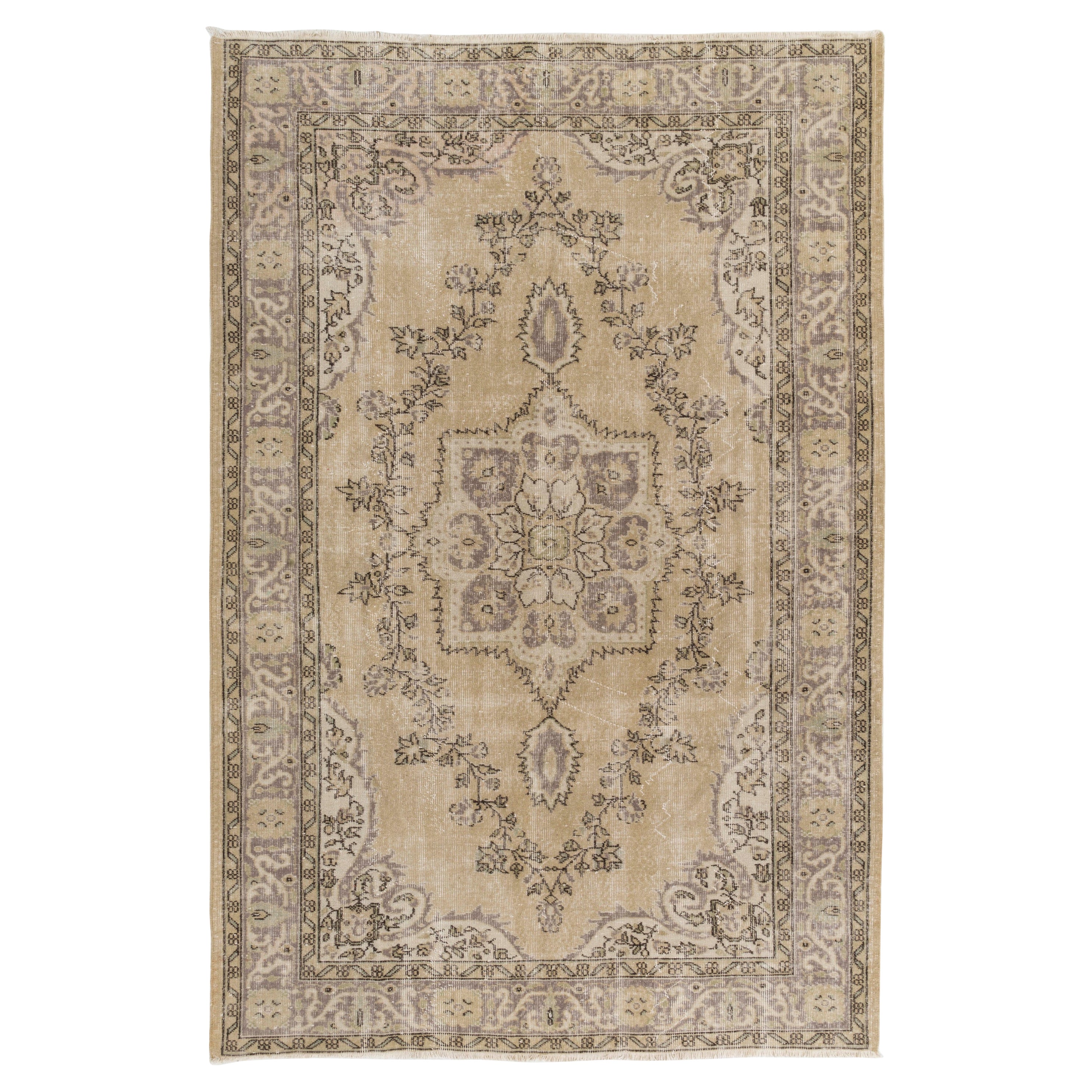 6.3x9.5 Ft Handgeknüpfter Türkischer Wollteppich mit Medaillon Design