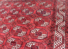 Hand-Knotted Vintage Turkomen Ersari Rug in Wool with Repeating Gul Design