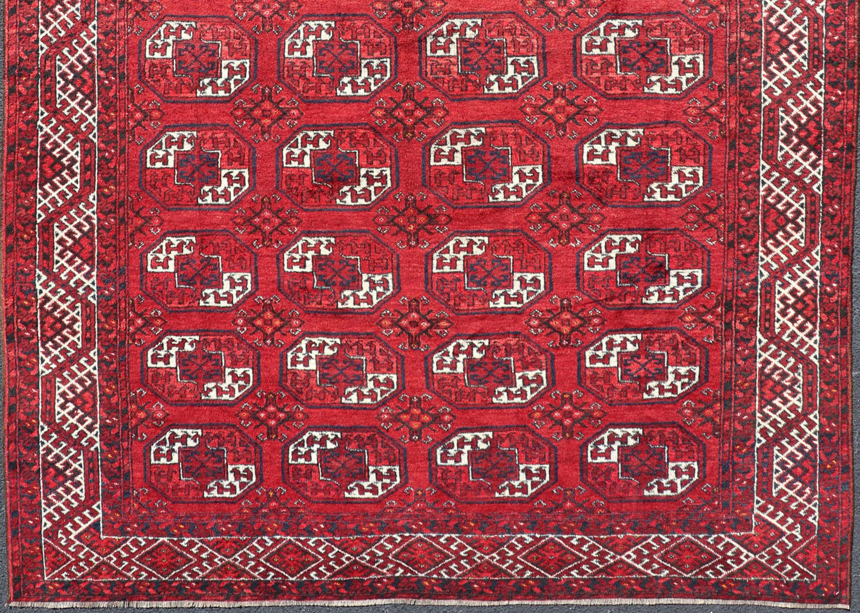 Handgeknüpfter Turkomen Ersari Vintage-Teppich aus Wolle mit wiederkehrendem Gul-Design (20. Jahrhundert) im Angebot