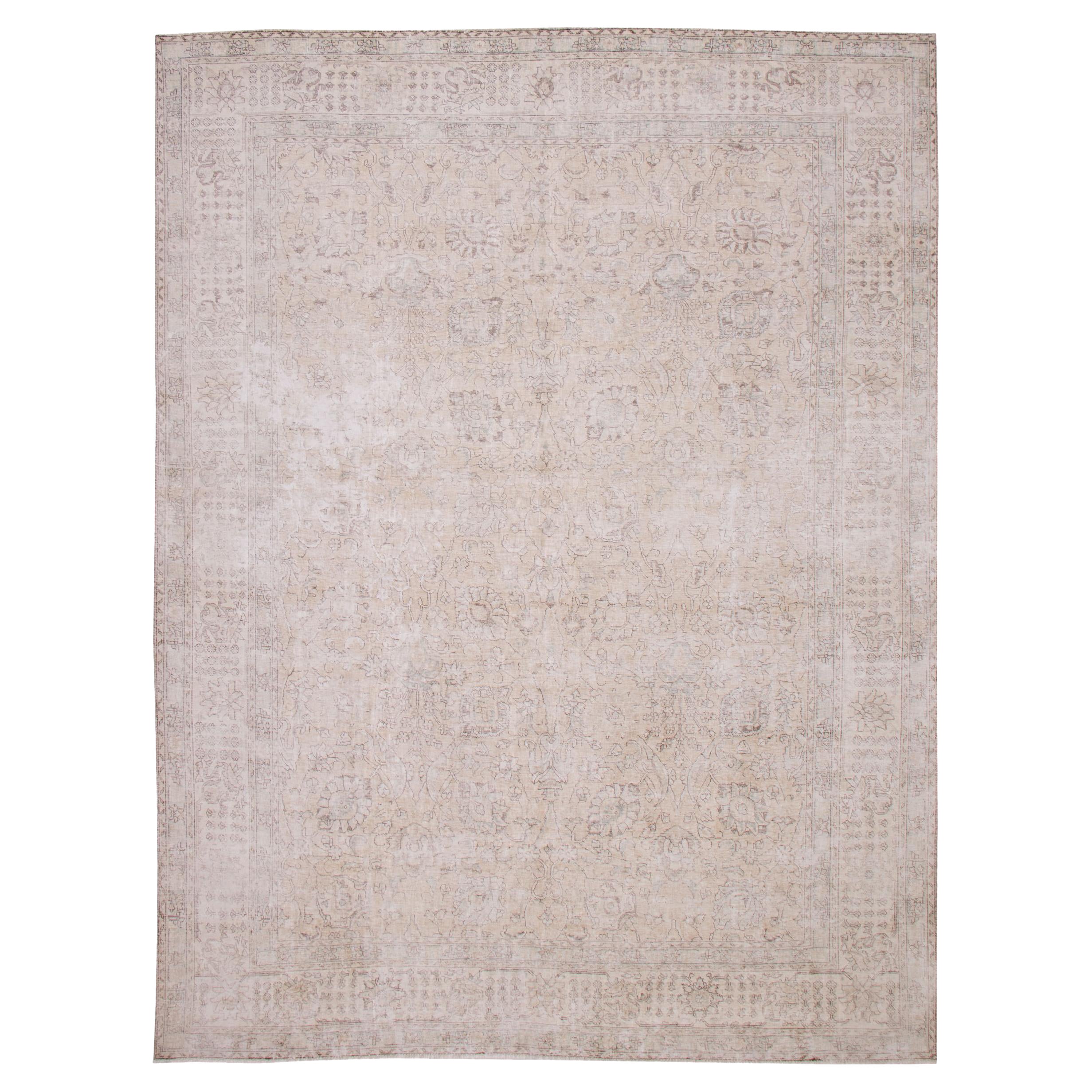 Tappeto Tabriz persiano annodato a mano in lana d'epoca, circa 1930, neutro, 9' x 12'