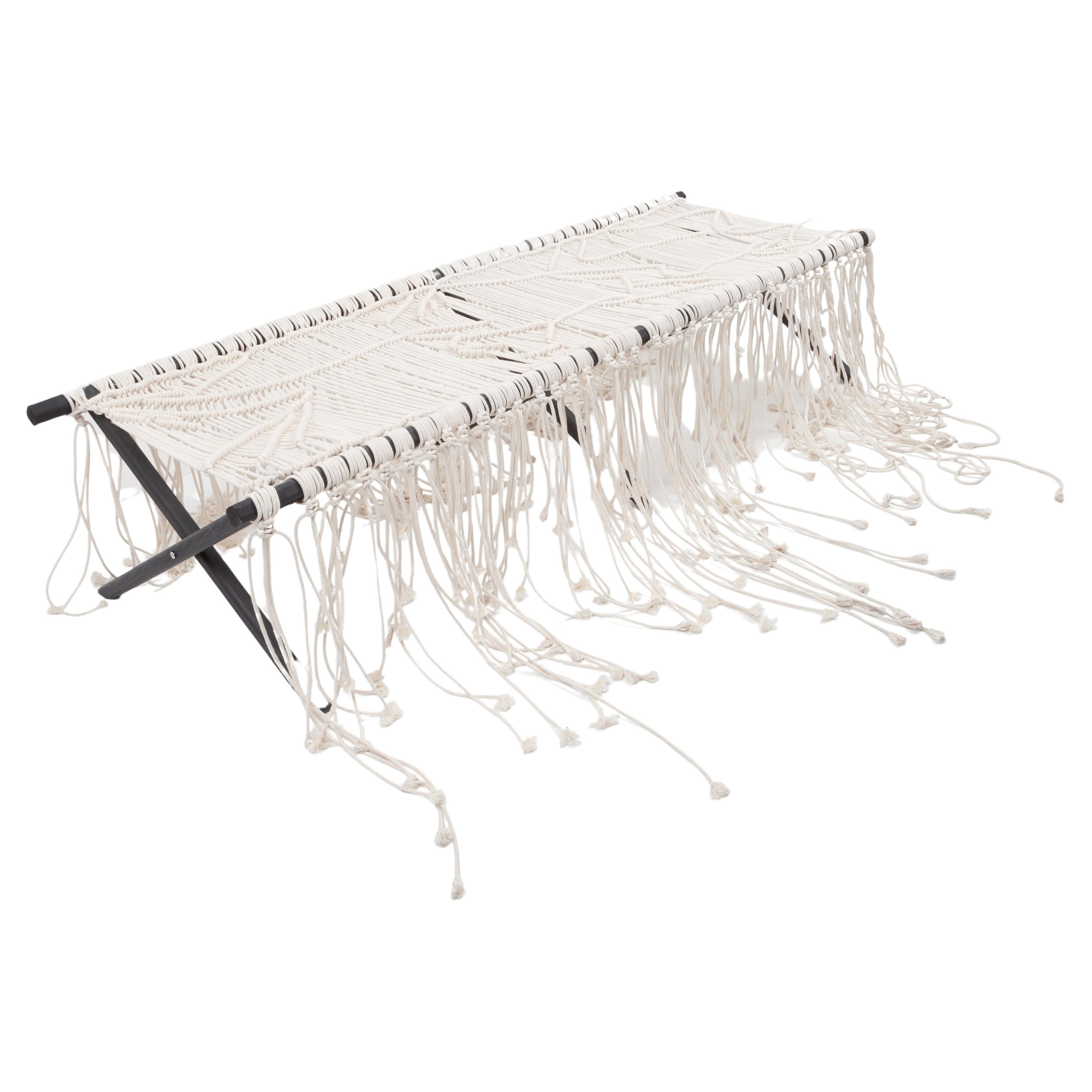 Hand Knotted, White Cotton Macrame Daybed For Sale