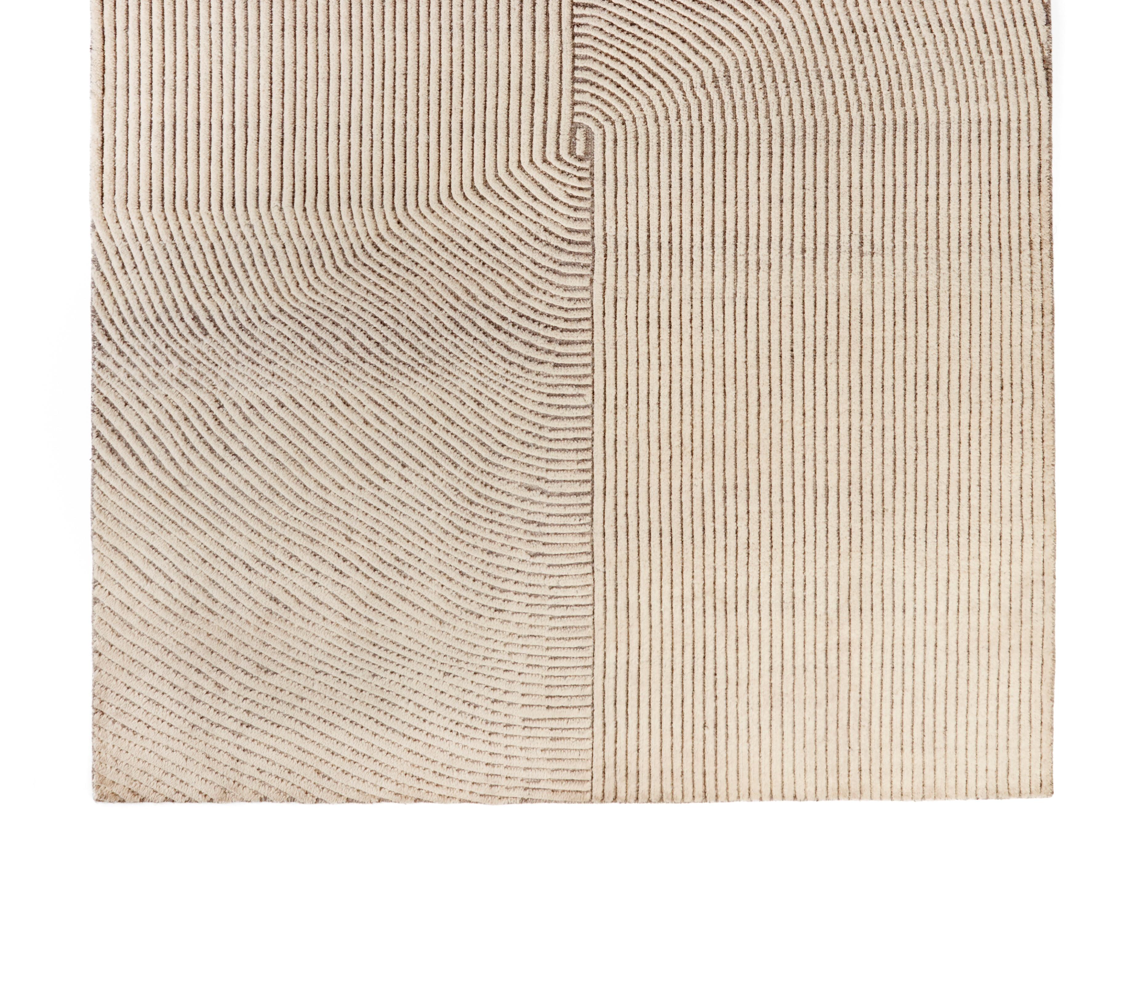 Modern Hand Knotted White Symmetry Rug by Hatsu For Sale