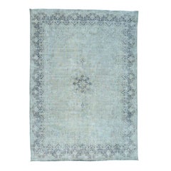 Hand Knotted White Wash Kerman Zero Pile Shaved Thin Rug