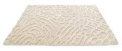Hand Knotted White Wool Bamboo Silk Rug, Sand Castle, Medium, in Stock