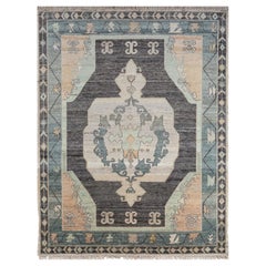 Hand-Knotted Wool and Bamboo Silk Rug in Anthracite, Modern Textural Pattern