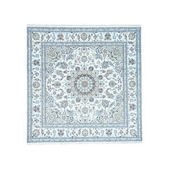 Hand Knotted Wool and Silk 250 Kpsi Ivory Nain Square Rug