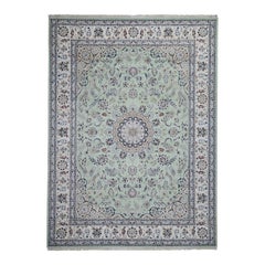 Hand Knotted Wool and Silk 250 KPSI Light Green Nain Oriental Rug Hand Knotted Wool and Silk 250 KPSI Light Green Nain Oriental Rug