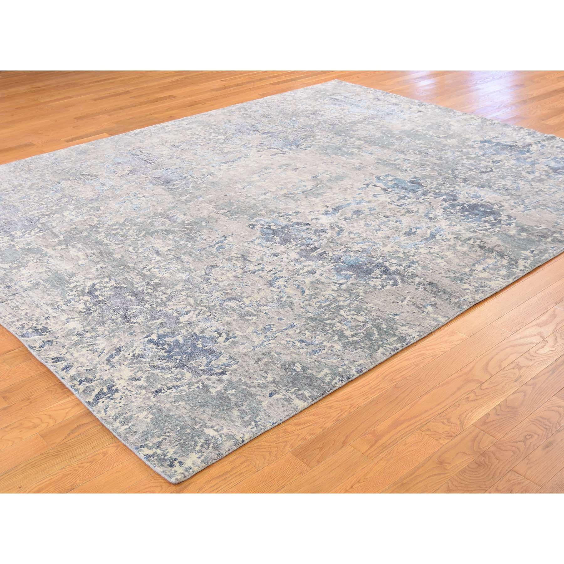 Modern Hand Knotted Wool and Silk Abstract Design Oriental Rug