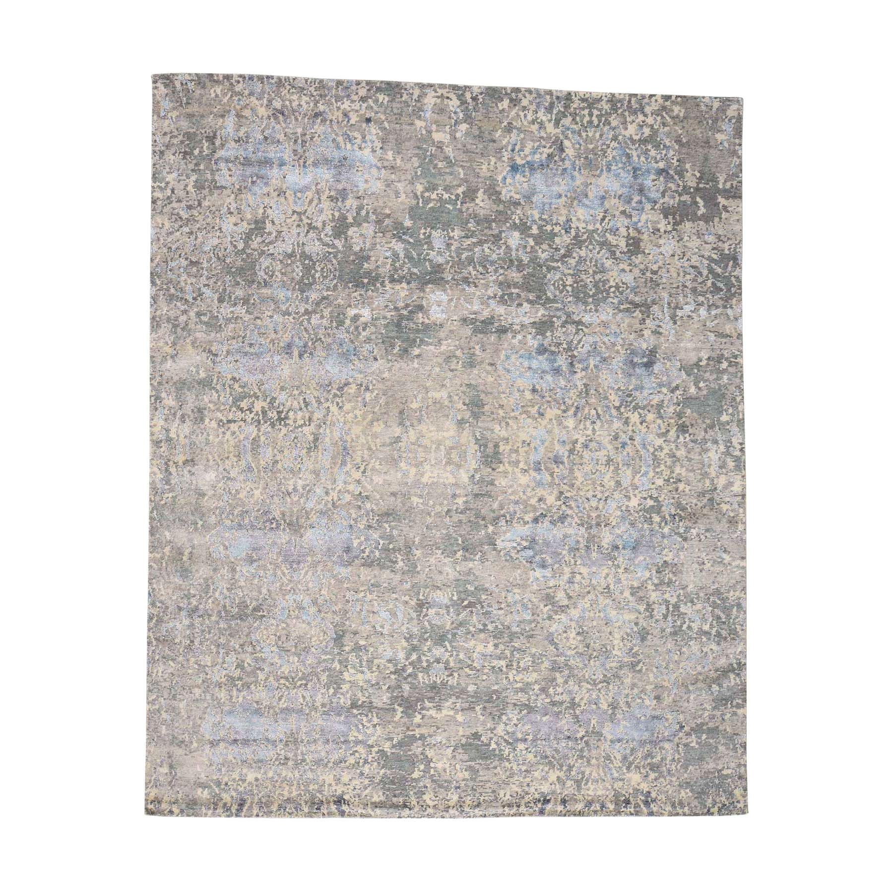 Hand Knotted Wool and Silk Abstract Design Oriental Rug