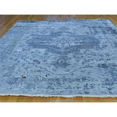 Hand Knotted Wool and Silk Broken Heriz Design Oriental Rug