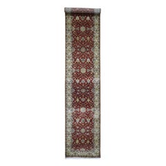 Hand Knotted Wool and Silk Hereke Design 300 Kpsi Runner Oriental Rug