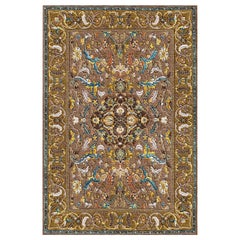Hand Knotted Wool and Silk Modern Polonaise Rug in Beige by Gordian