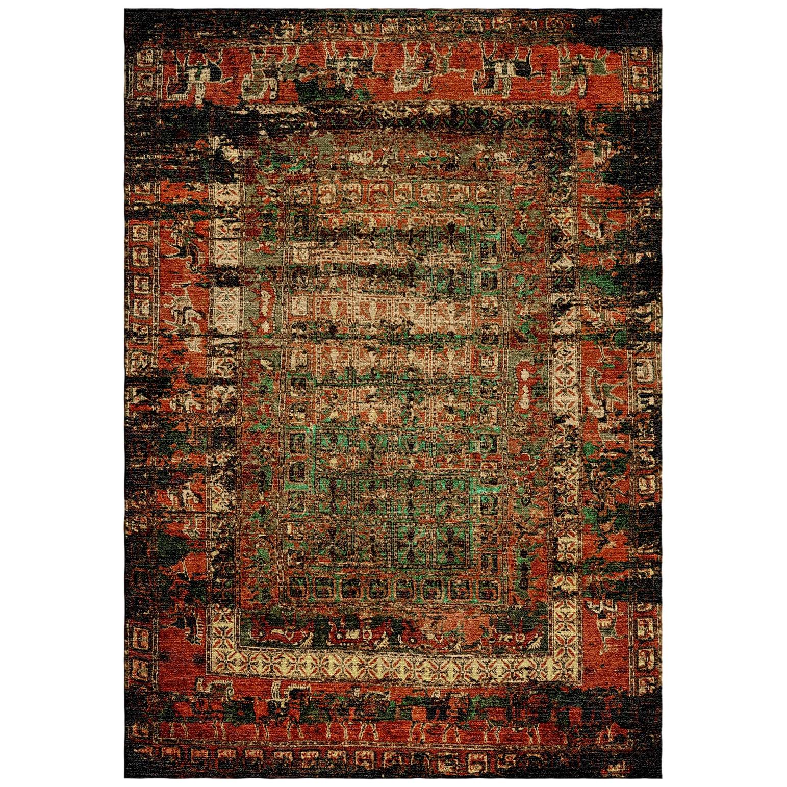 Hand Knotted Wool and Silk Rug from Pazyryk Reborn by Gordian Rugs For Sale