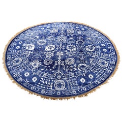 Hand Knotted Wool and Silk Tabriz Tone on Tone Round Oriental Rug