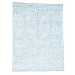 Hand Knotted Wool and Silk Tone-on-Tone Mughal Design Rug