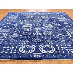 Hand-Knotted Wool and Silk Tone on Tone Tabriz Oriental Rug