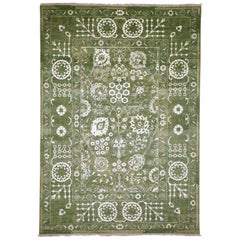 Hand Knotted Wool and Silk Tone on Tone Tabriz Oriental Rug