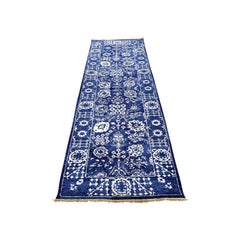Hand Knotted Wool and Silk Tone on Tone Tabriz Runner Oriental Rug
