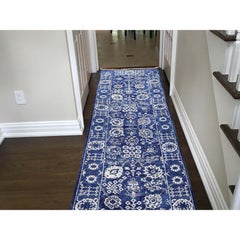 Hand Knotted Wool and Silk Tone on Tone Tabriz Runner Oriental Rug