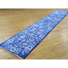 Hand Knotted Wool and Silk Tone on Tone Tabriz Runner Oriental Rug