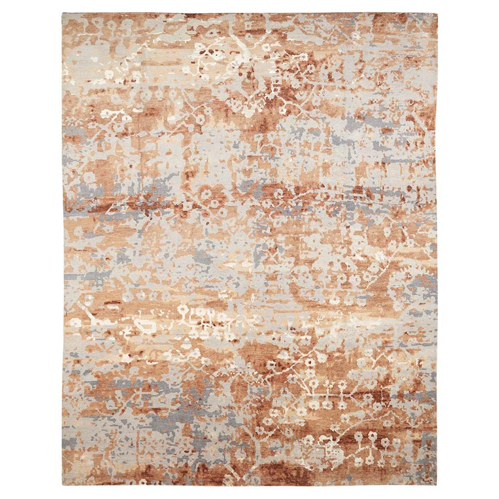 Hand-Knotted 8'x10' Wool and Viscose Modern Rug For Sale
