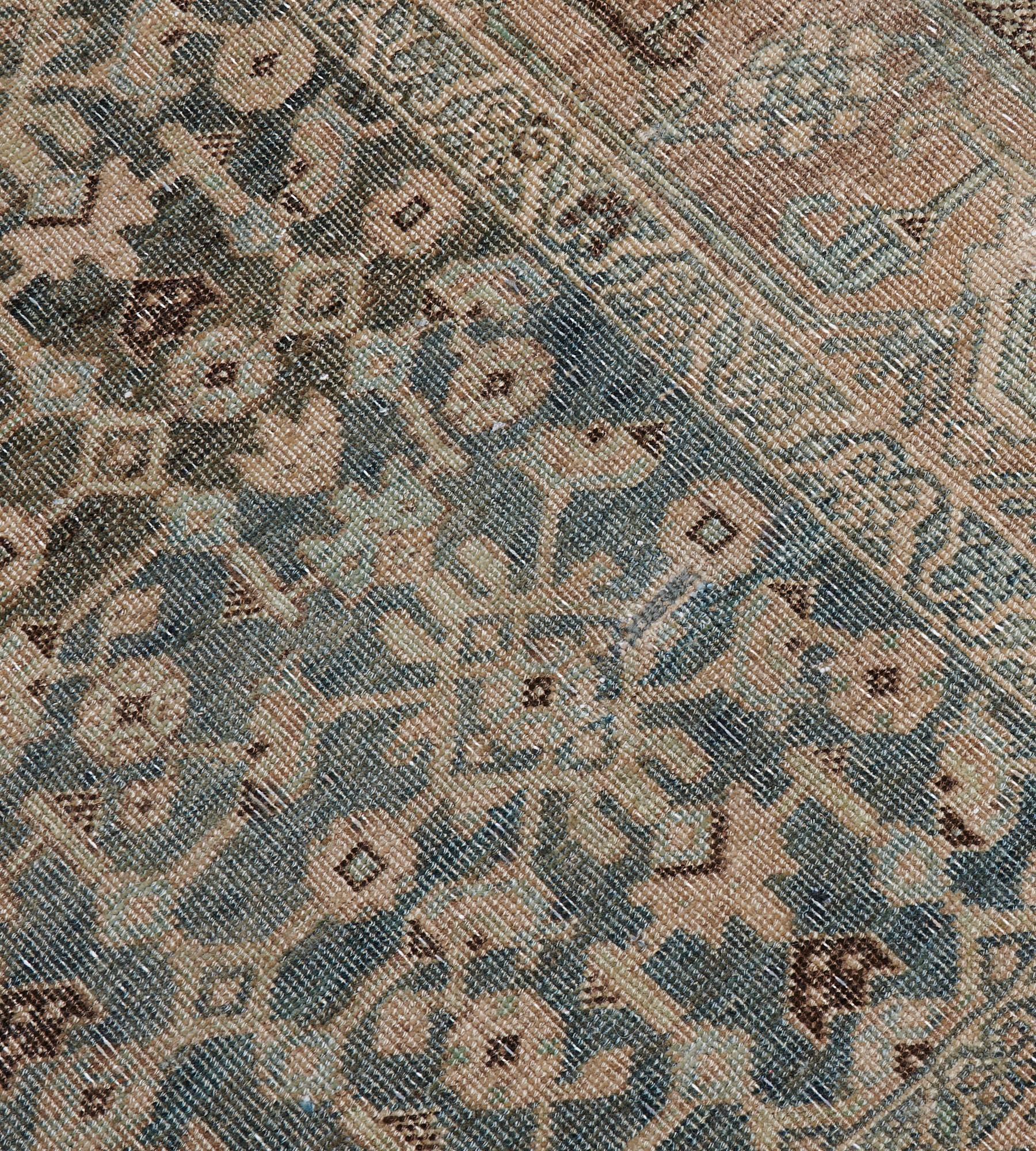 Hand-knotted Wool Antique Blue Herati-pattern Persian Bidjar Runner In Good Condition For Sale In West Hollywood, CA