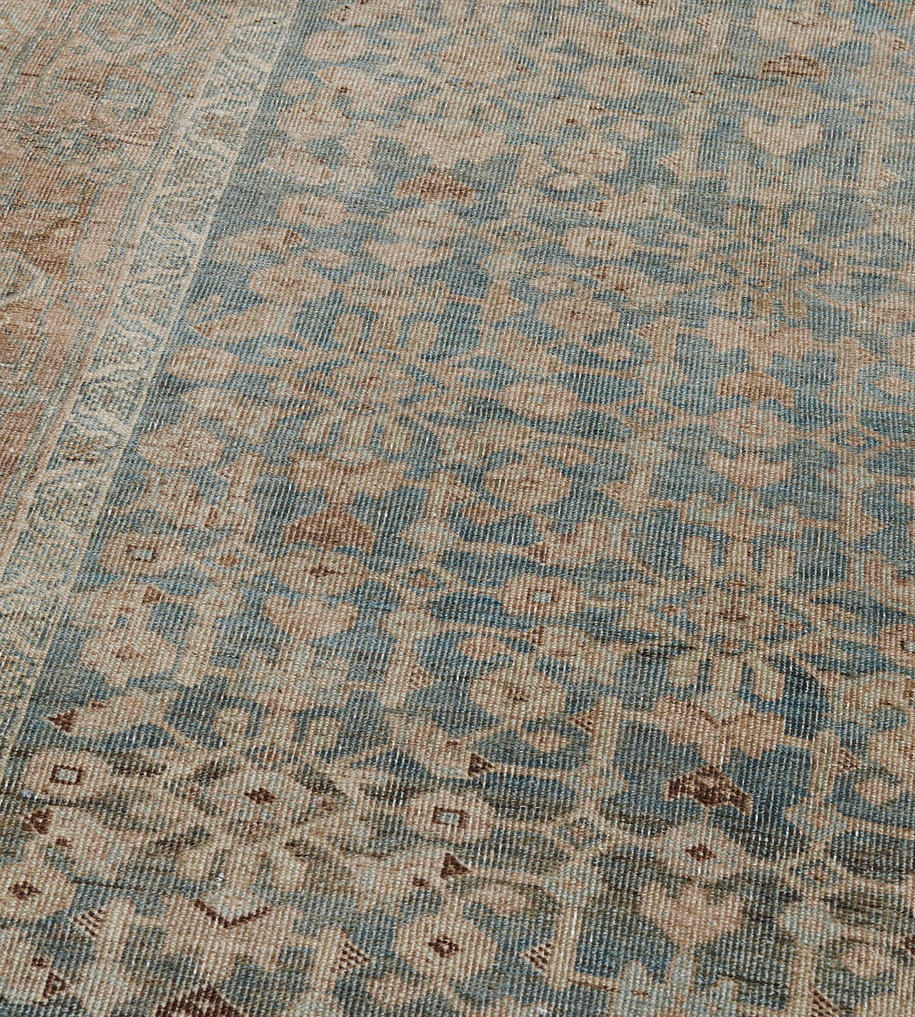 Hand-knotted Wool Antique Blue Herati-pattern Persian Bidjar Runner For Sale 1