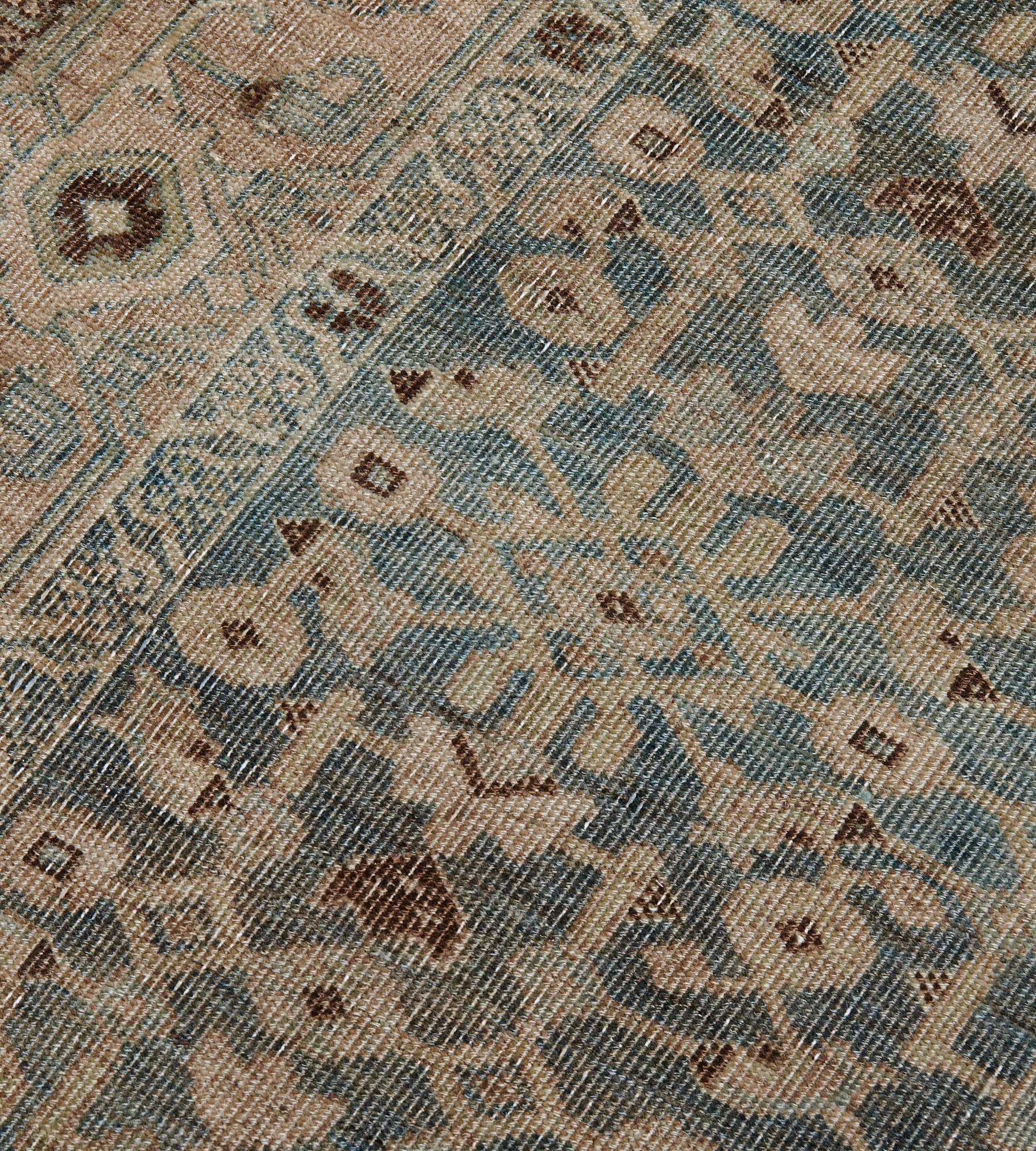 Hand-knotted Wool Antique Blue Herati-pattern Persian Bidjar Runner For Sale 2