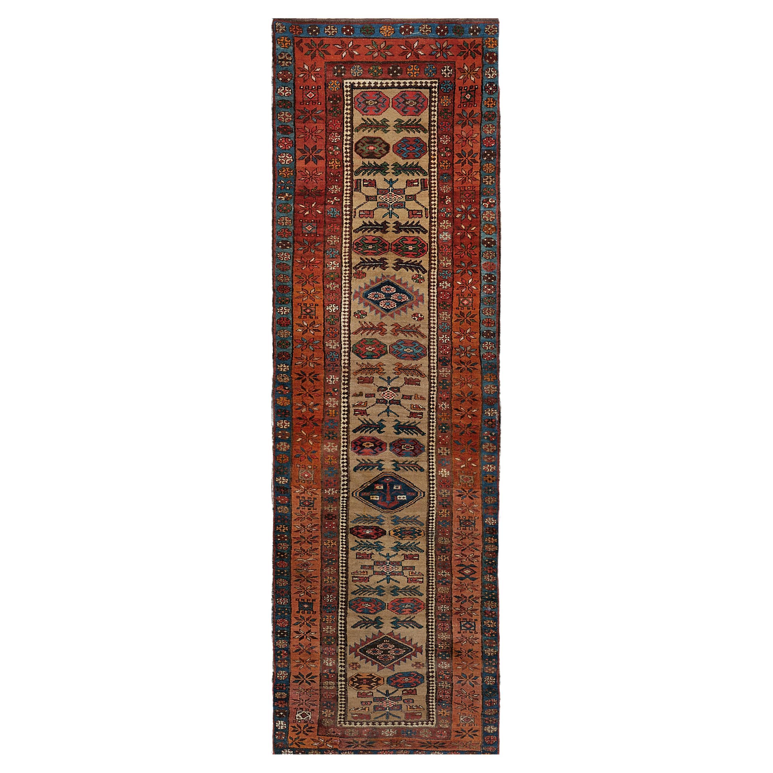 Hand-Knotted Wool Antique Circa-1900 Serab Runner  For Sale