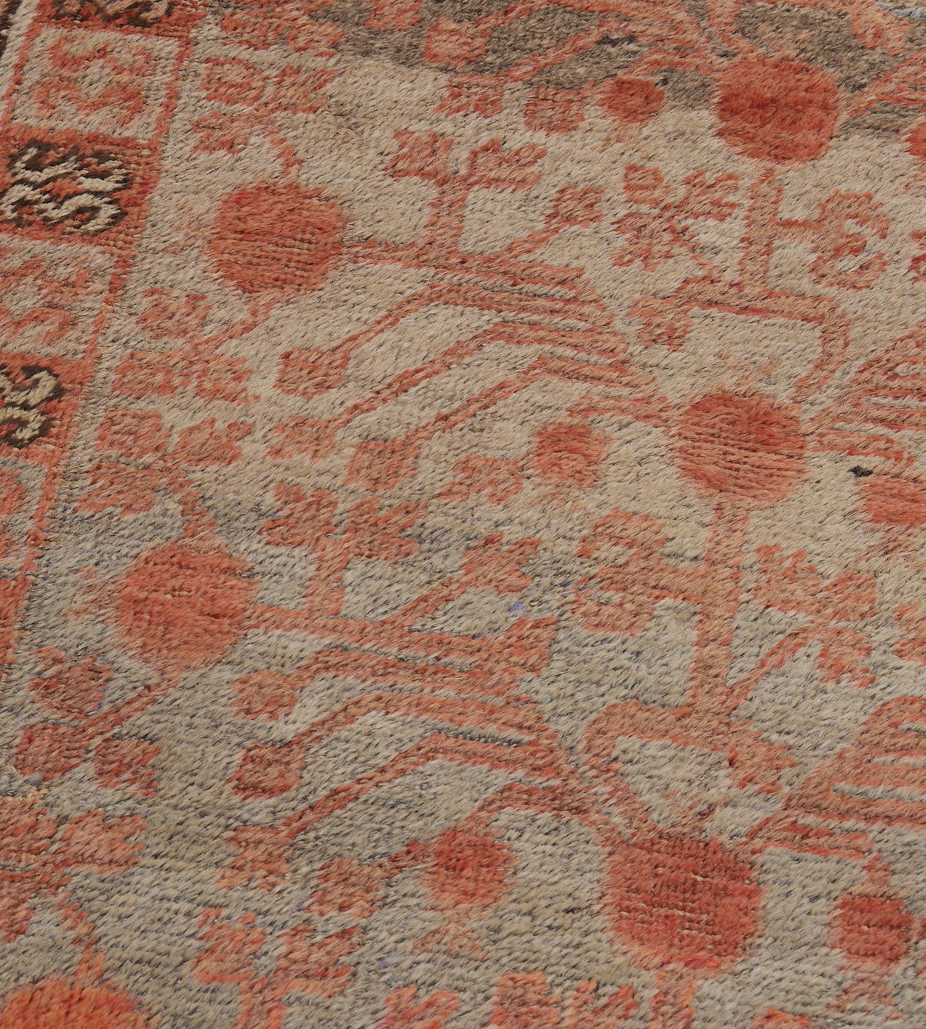 Hand-Knotted Wool Antique Pomegranate Floral Khotan Runner  In Good Condition For Sale In West Hollywood, CA