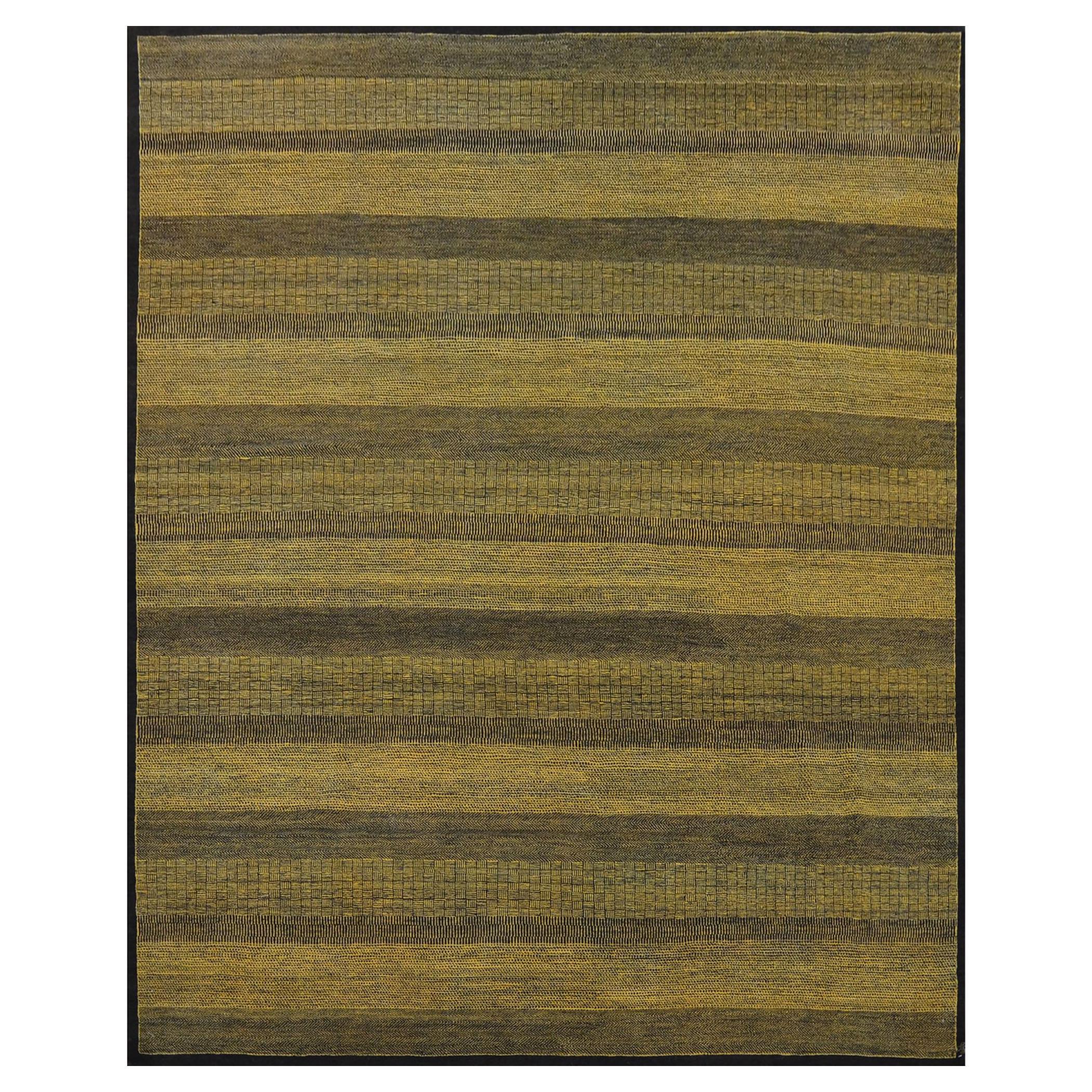 Hand-Knotted Wool Architectural Geometric Rug in Gold and Black, 8′ × 10′ For Sale