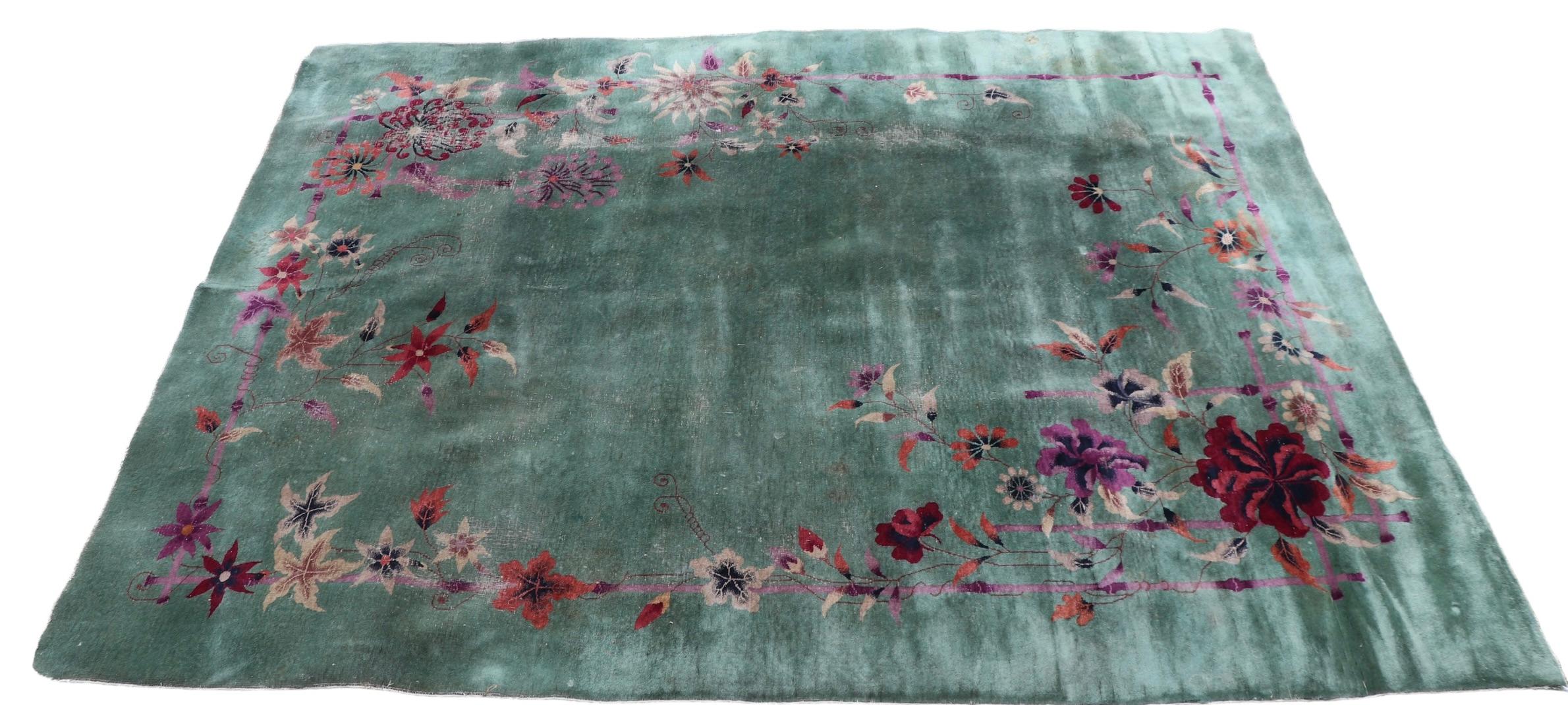  Hand Knotted Wool Art Deco Chinese Rug c. 1920/1930's For Sale 6