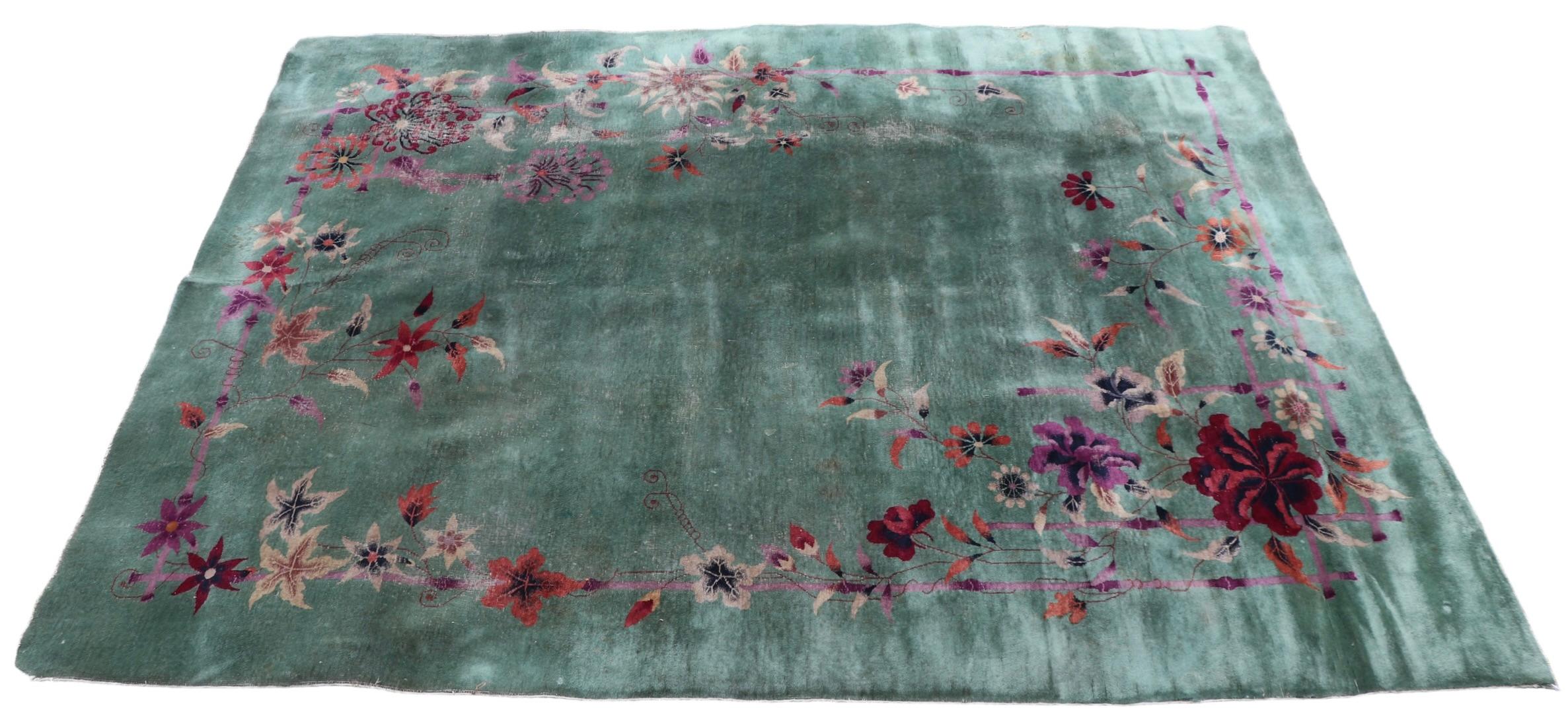  Hand Knotted Wool Art Deco Chinese Rug c. 1920/1930's For Sale 7
