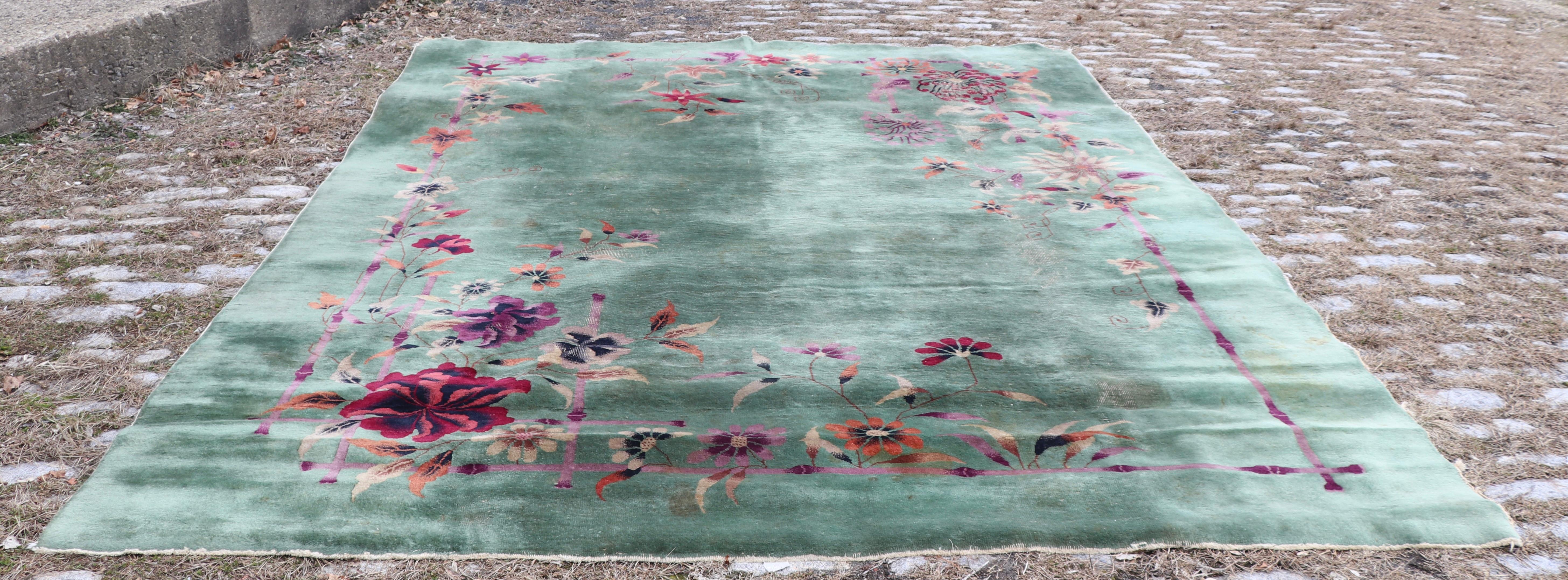 Hand-Knotted  Hand Knotted Wool Art Deco Chinese Rug c. 1920/1930's For Sale