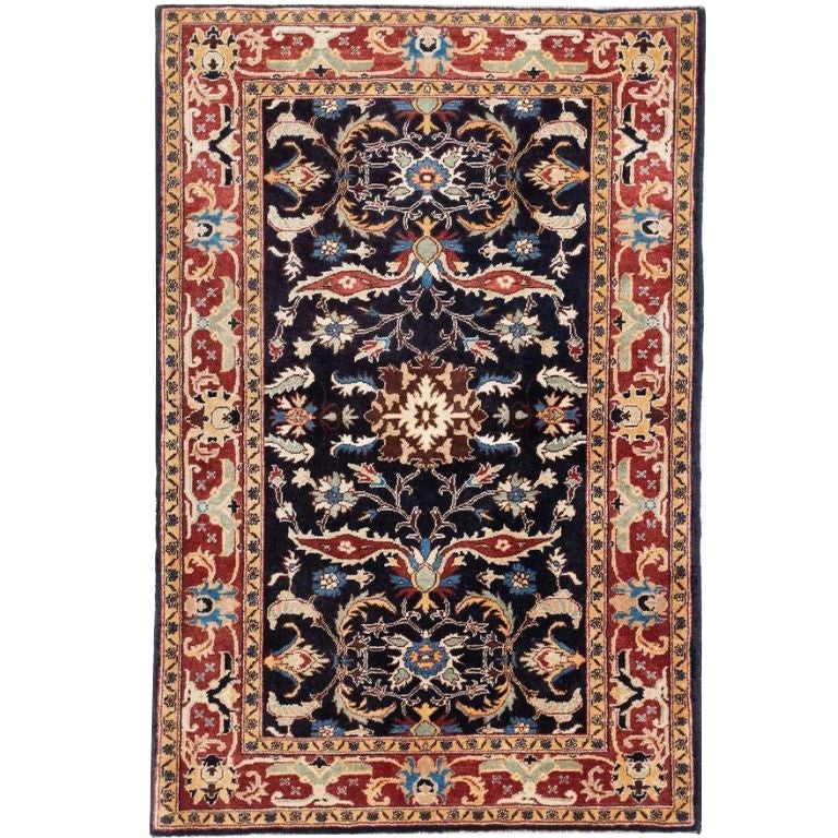 Hand-Knotted Wool Bijar Design Rug, Navy Floral Accent, 3'3" x 4'11" For Sale