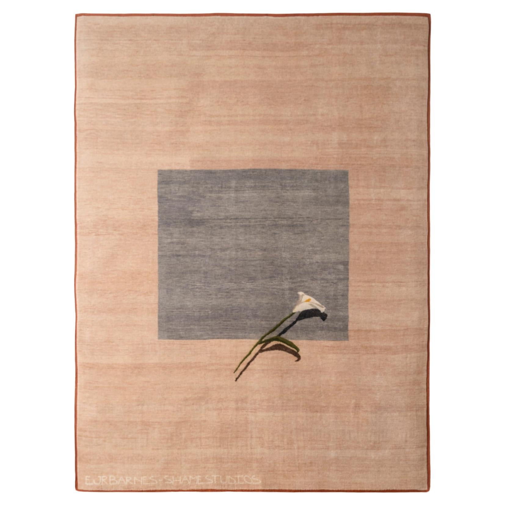 Hand-knotted Wool Carpet or Wall Tapestry with Trompe-l'œil Calla Lily Graphic For Sale