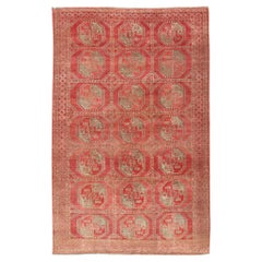 Vintage Hand-Knotted Wool Ersari Rug in Wool with Gul Design in Shades of Red & Green