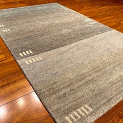 Hand-Knotted Wool Gabbeh Rug, Grey Minimalist Transitional, 3' x 5'