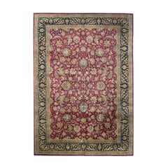 Hand-Knotted Wool Jaipur Rug, Red Black Floral 10'x14' Oversized