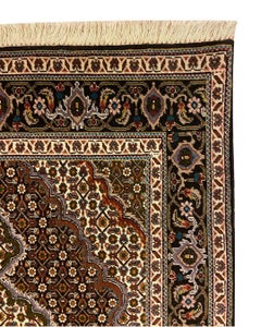 Hand-Knotted Wool Mahi Rug with Silk Highlights 3' x 4' Brown Ivory Carpet