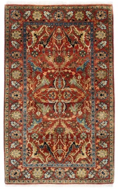 Hand-Knotted Wool Polonaise Rug, Red Persian Floral Design, 3'1"x4'10"