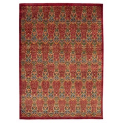 Hand-Knotted Wool, Red Lahore Carpet, 10’ x 14’