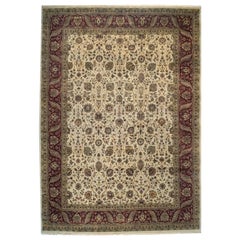 Hand-Knotted Wool Rug 9'10"x13'11" Ivory Burgundy Floral All-Over Design