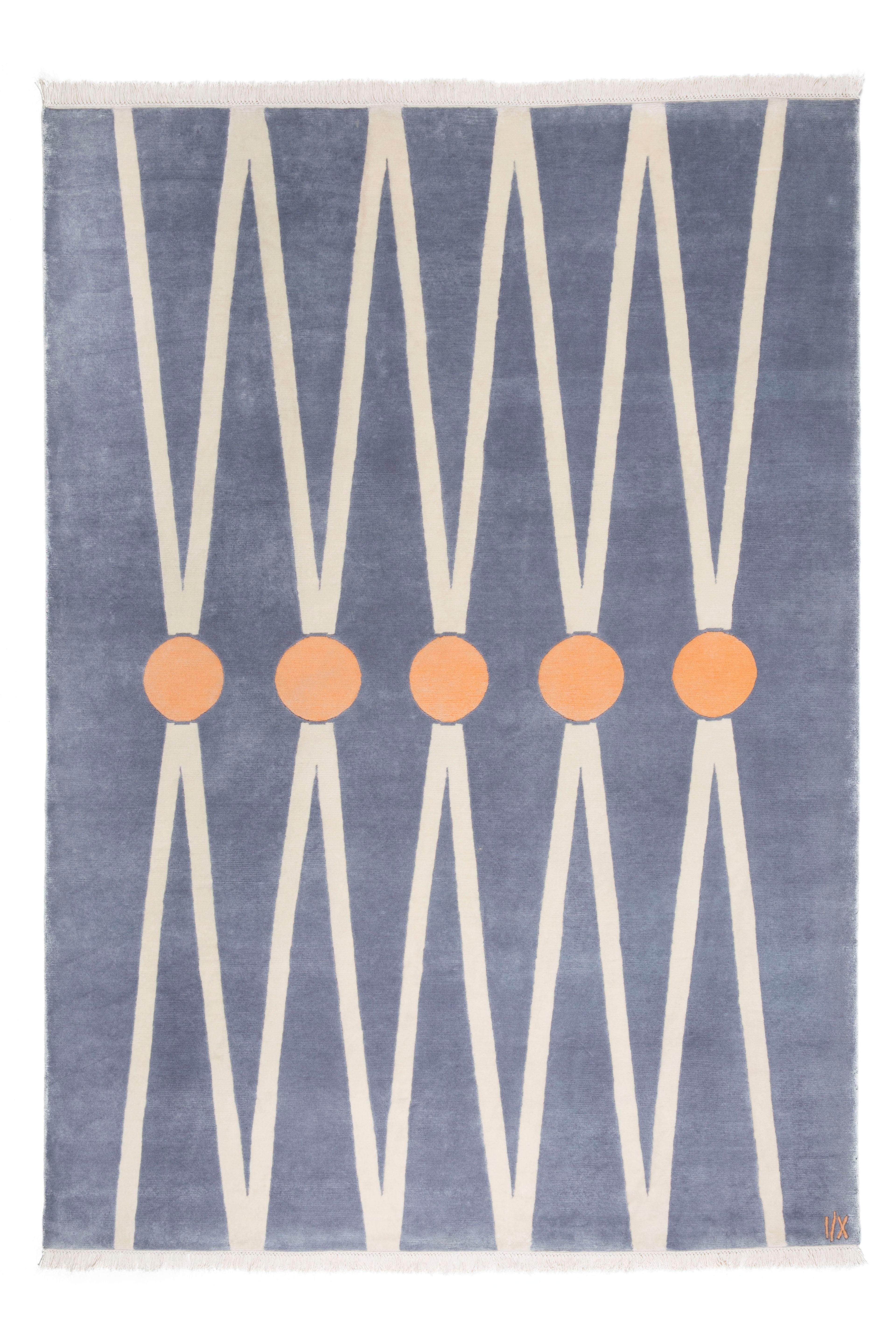 Indian Rug - Modern Geometric Neutral Wool Hand knotted Orange Circles Wool Carpet For Sale