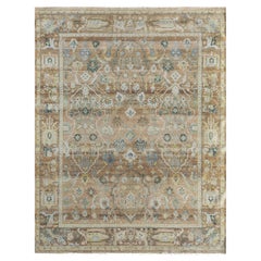 Handgeknüpfter Wollteppich in Apricot und geblümtem Rot, Vintage-inspiriertes florales Design