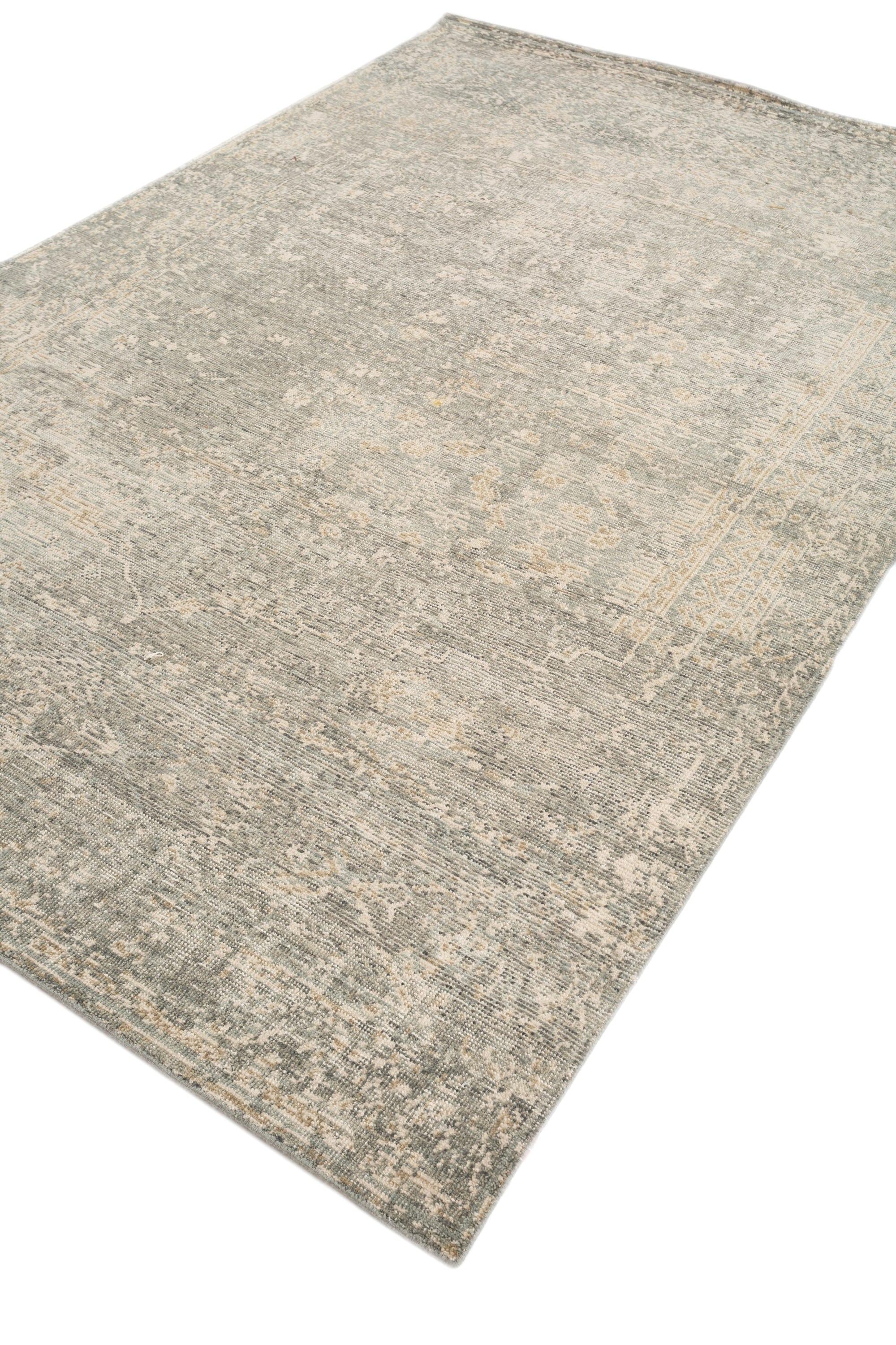 Revival Hand-Knotted Wool Rug in Ashley Blue and Blue Haze, Transitional Floral Design For Sale
