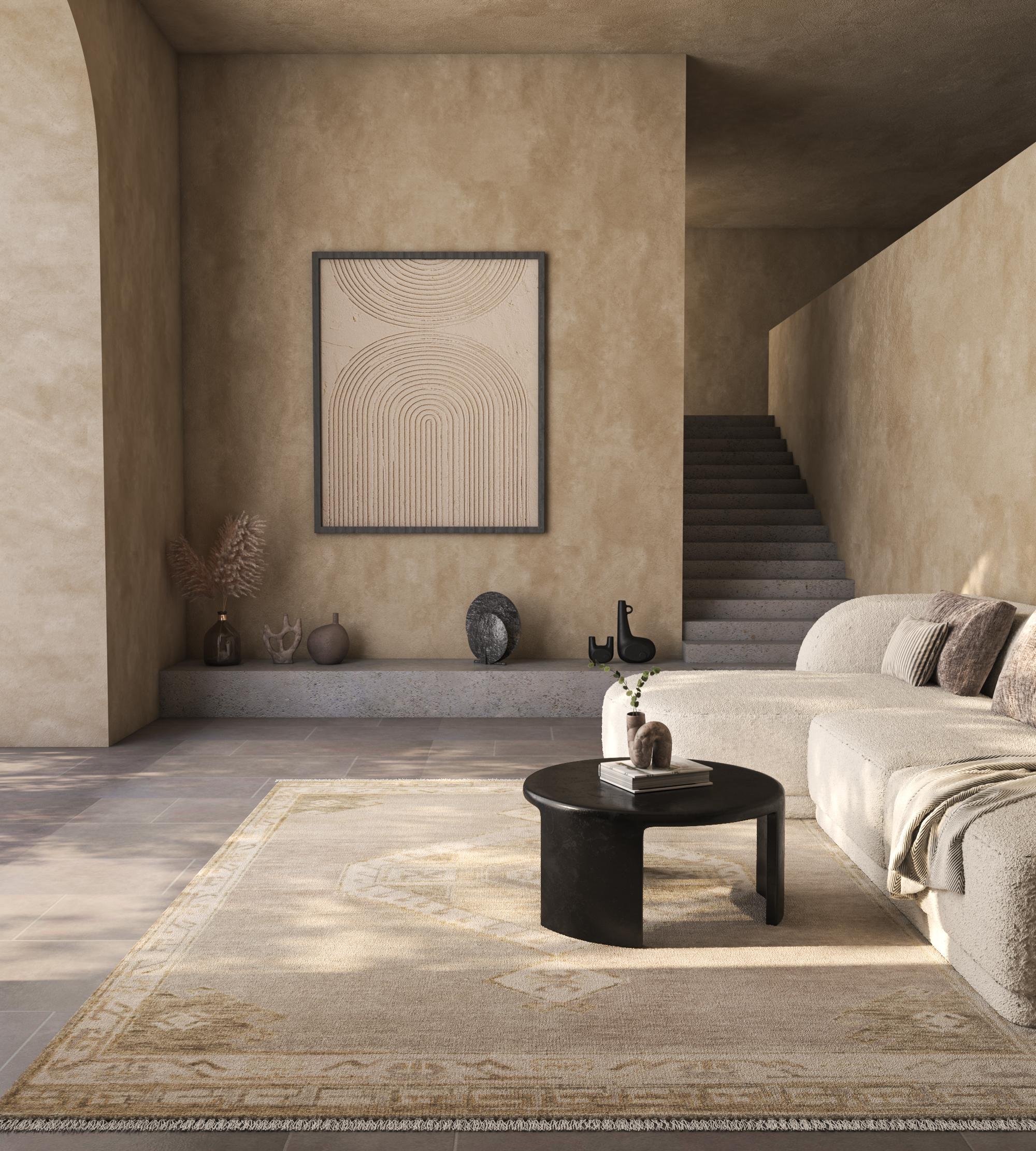 Dieser 8' x 10' große handgeknüpfte Wollteppich von Jaipur Rugs zeichnet sich durch eine luxuriöse Mischung aus dunklen Elfenbein- und mittleren Karamelltönen aus, die einen warmen, anspruchsvollen Look erzeugen. Sein zeitloses geometrisches Muster