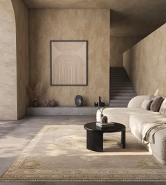 Hand-Knotted Wool Rug in Dark Ivory and Medium Caramel, transitional design