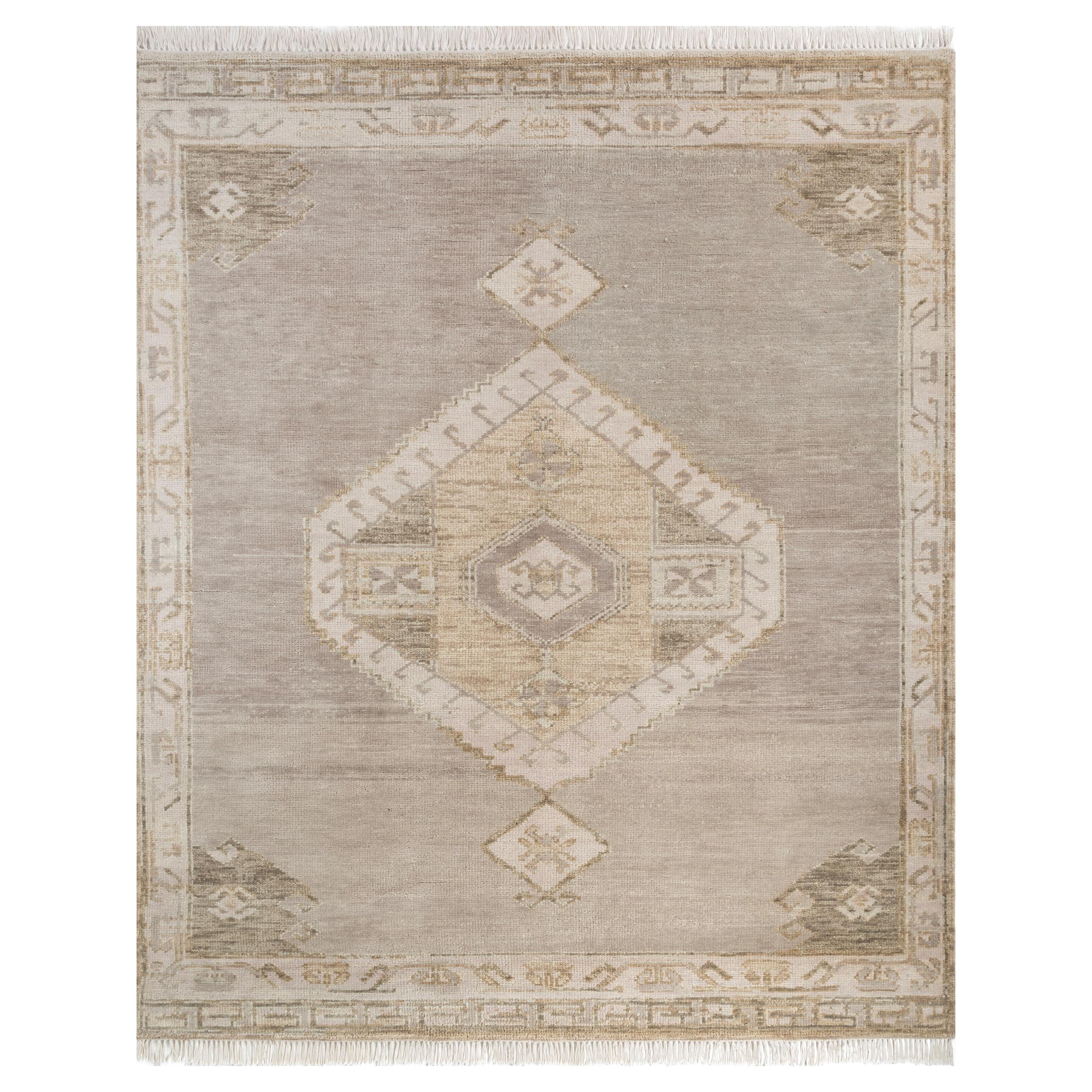 Hand-Knotted Wool Rug in Dark Ivory and Medium Caramel, transitional design